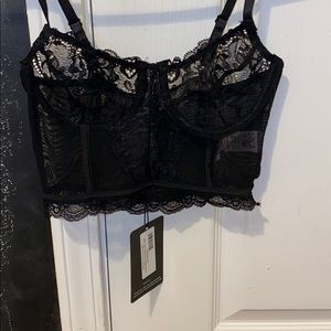 Black lace underwired longline bra